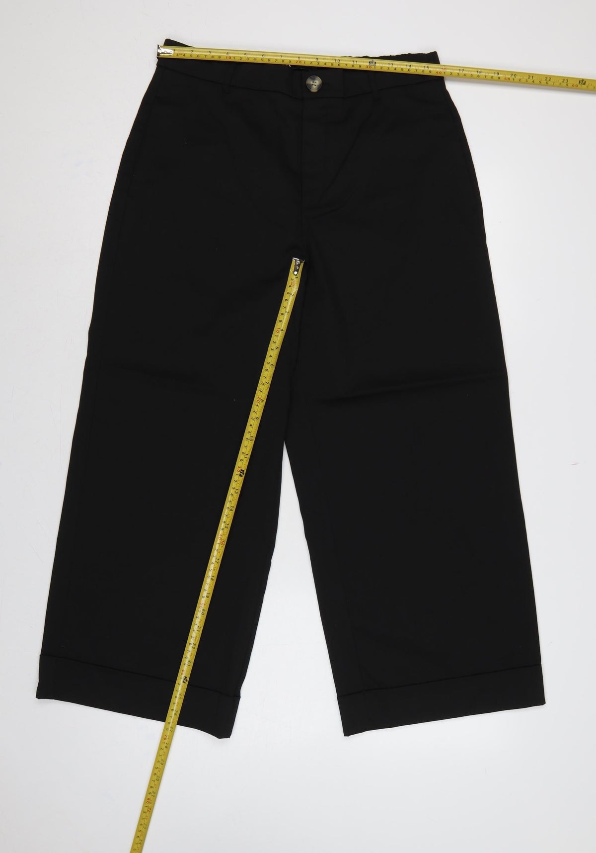 Zara Women Black XL Wide-Leg Cropped Dress Trousers Cuffed High Rise
