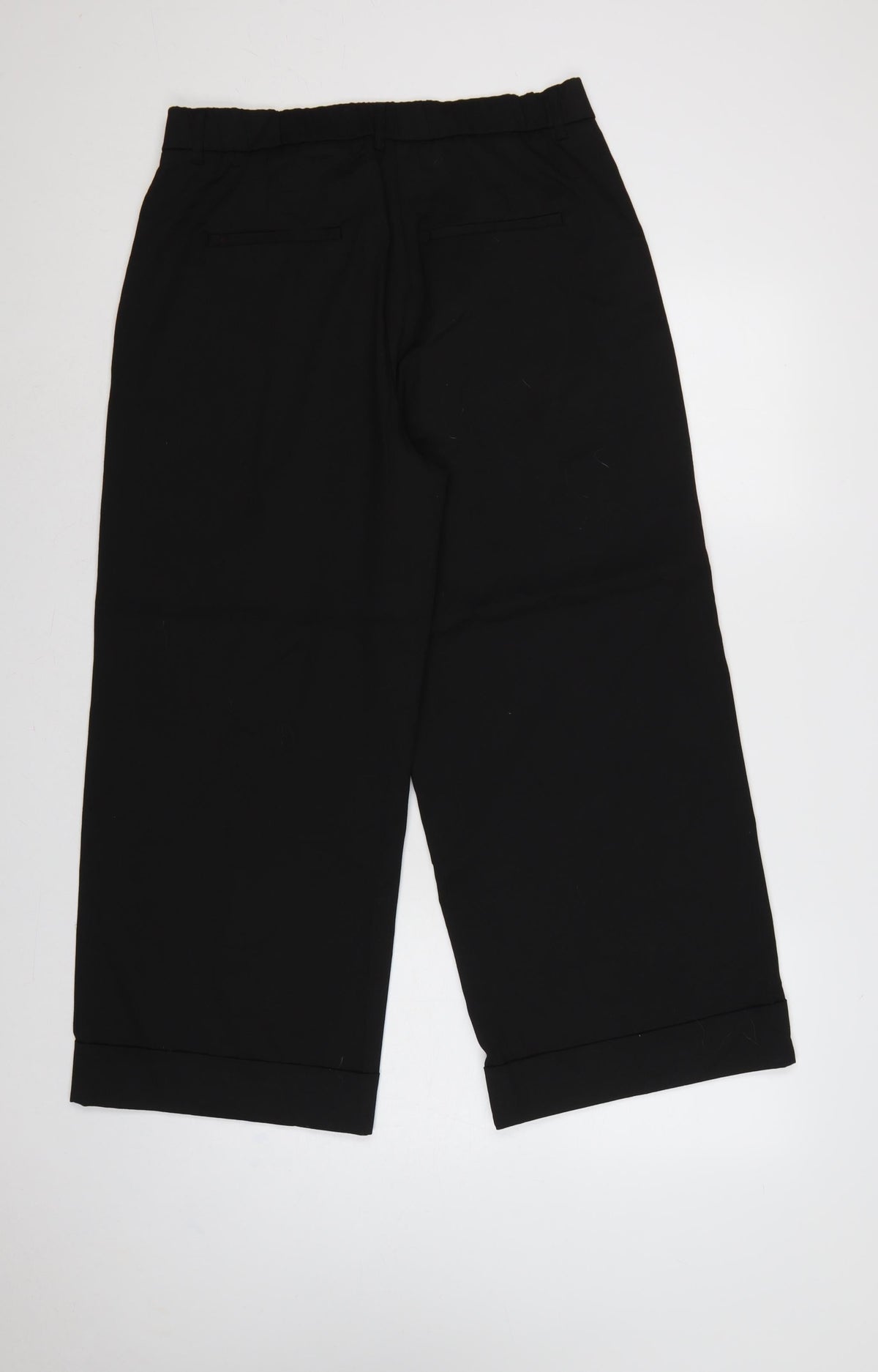 Zara Women Black XL Wide-Leg Cropped Dress Trousers Cuffed High Rise