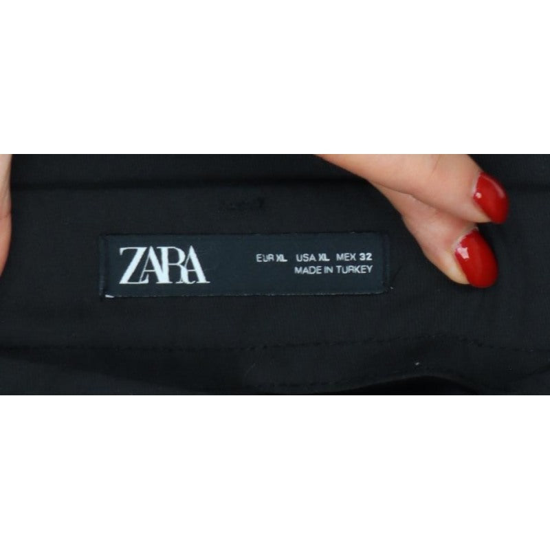 Zara Women Black XL Wide-Leg Cropped Dress Trousers Cuffed High Rise