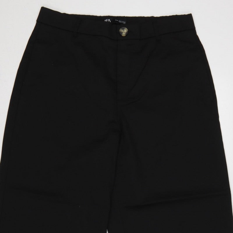 Zara Women Black XL Wide-Leg Cropped Dress Trousers Cuffed High Rise