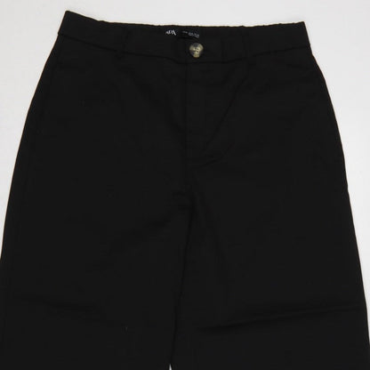 Zara Women Black XL Wide-Leg Cropped Dress Trousers Cuffed High Rise