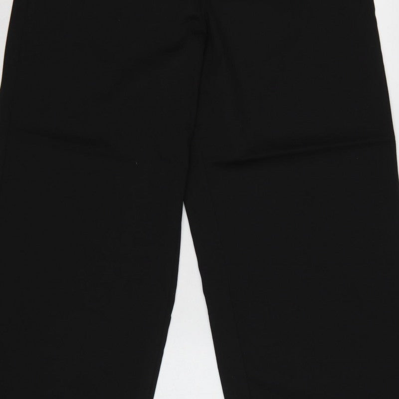 Zara Women Black XL Wide-Leg Cropped Dress Trousers Cuffed High Rise