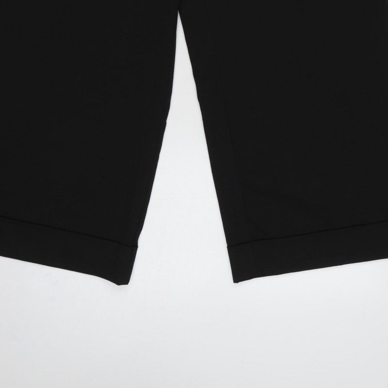 Zara Women Black XL Wide-Leg Cropped Dress Trousers Cuffed High Rise