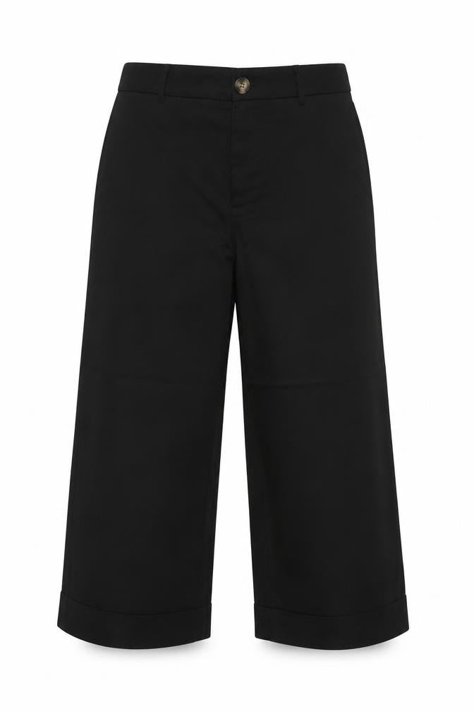 Zara Women Black XL Wide-Leg Cropped Dress Trousers Cuffed High Rise