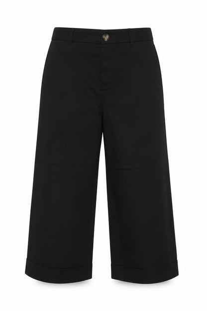 Zara Women Black XL Wide-Leg Cropped Dress Trousers Cuffed High Rise