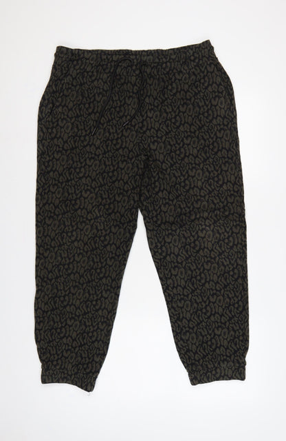 Marks & Spencer Women Black Animal Print Jogger Trousers UK 14 Short