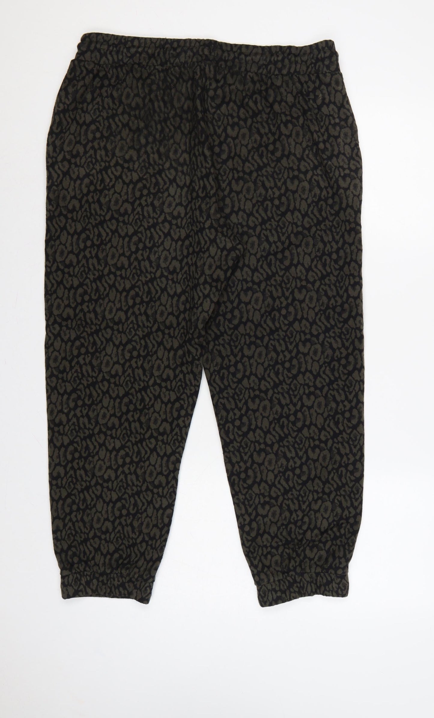 Marks & Spencer Women Black Animal Print Jogger Trousers UK 14 Short