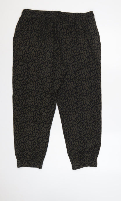 Marks & Spencer Women Black Animal Print Jogger Trousers UK 14 Short
