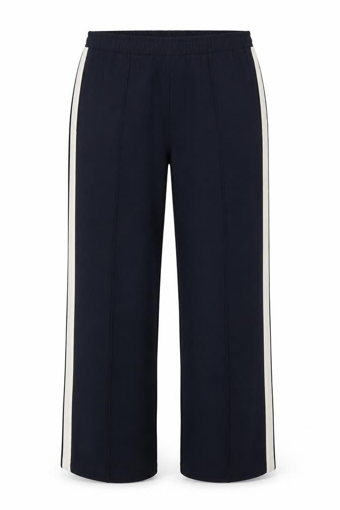 M&S Womens Blue UK 14 Wide Leg Elastic Waist Stripe Trousers