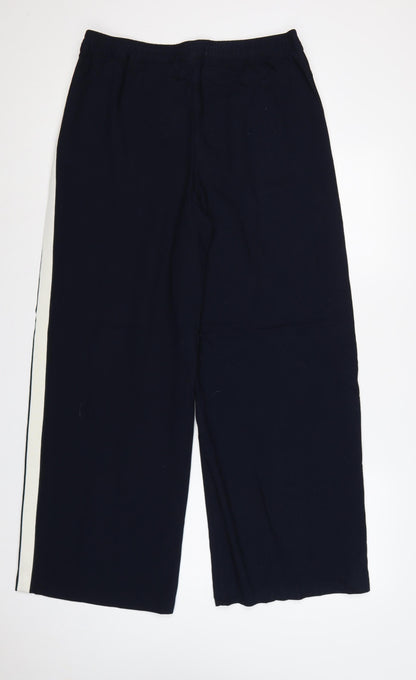 M&S Womens Blue UK 14 Wide Leg Elastic Waist Stripe Trousers