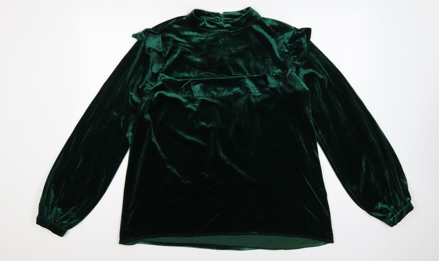 Glamorous Tall Women Green UK 10 Velvet Ruffle Balloon Sleeve Blouse