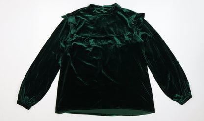 Glamorous Tall Women Green UK 10 Velvet Ruffle Balloon Sleeve Blouse