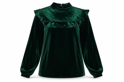 Glamorous Tall Women Green UK 10 Velvet Ruffle Balloon Sleeve Blouse