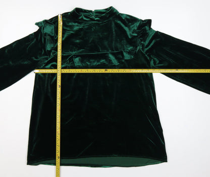 Glamorous Tall Women Green UK 10 Velvet Ruffle Balloon Sleeve Blouse