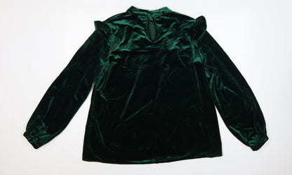 Glamorous Tall Women Green UK 10 Velvet Ruffle Balloon Sleeve Blouse