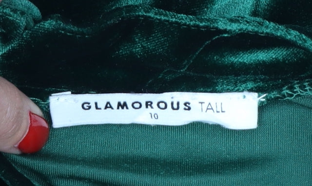 Glamorous Tall Women Green UK 10 Velvet Ruffle Balloon Sleeve Blouse