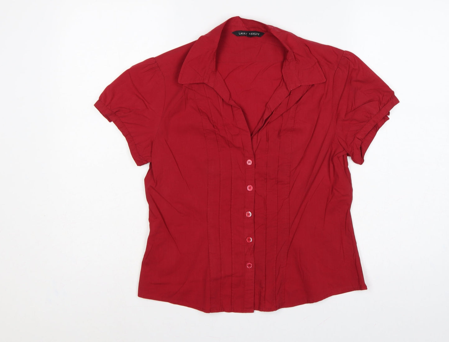 Laura Ashley Women Red UK 12 Collared Button-Up Short Sleeve Blouse