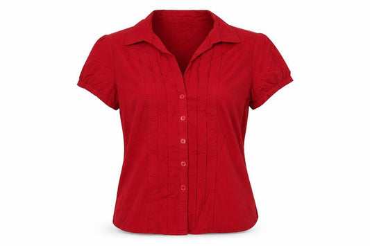 Laura Ashley Women Red UK 12 Collared Button-Up Short Sleeve Blouse