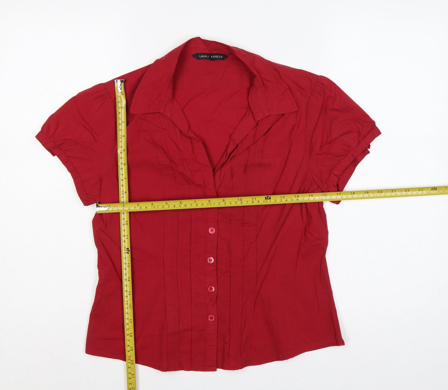 Laura Ashley Women Red UK 12 Collared Button-Up Short Sleeve Blouse