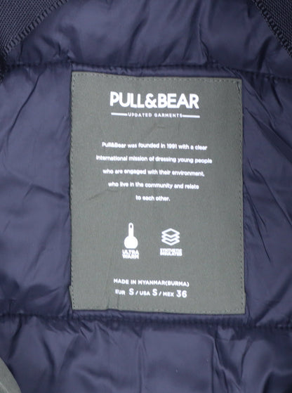Pull&Bear Men’s Green S Hooded Faux Fur Trim Insulated Parka Coat