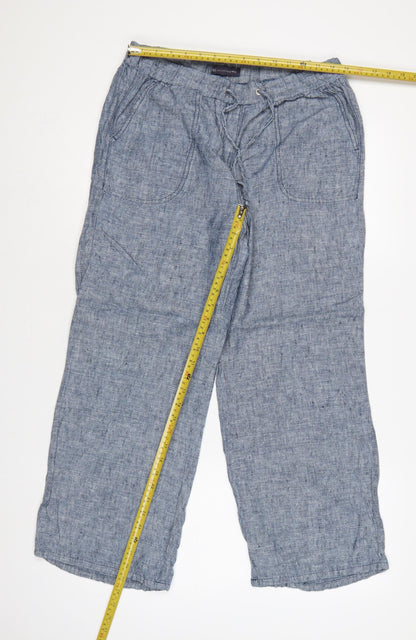Marks and Spencer Women Blue UK 12 Short Linen Drawstring Trousers