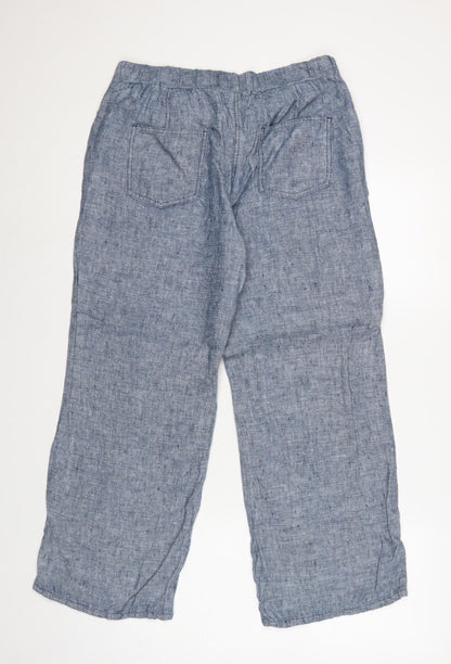 Marks and Spencer Women Blue UK 12 Short Linen Drawstring Trousers
