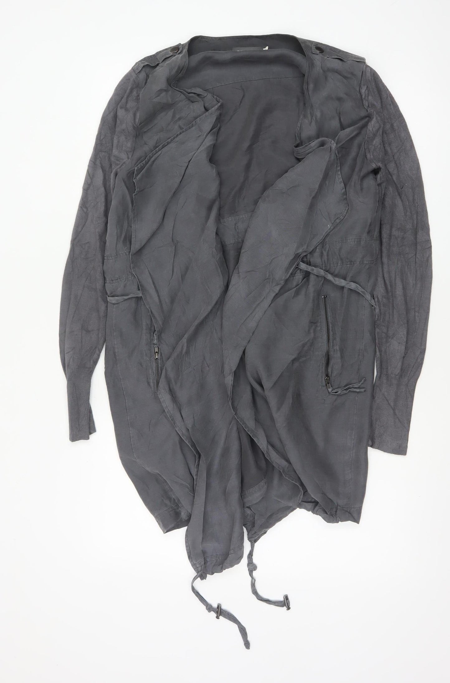 Mint Velvet Women's Grey UK 14 Military Long Drape Jacket Drawstring