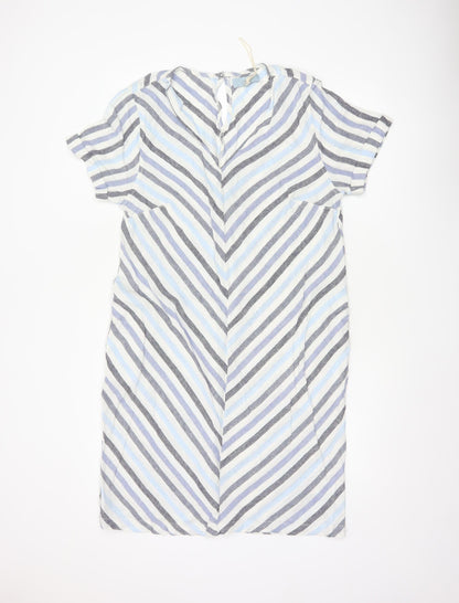 Next Women Multicoloured Stripe Linen Blend Shift Dress UK 14
