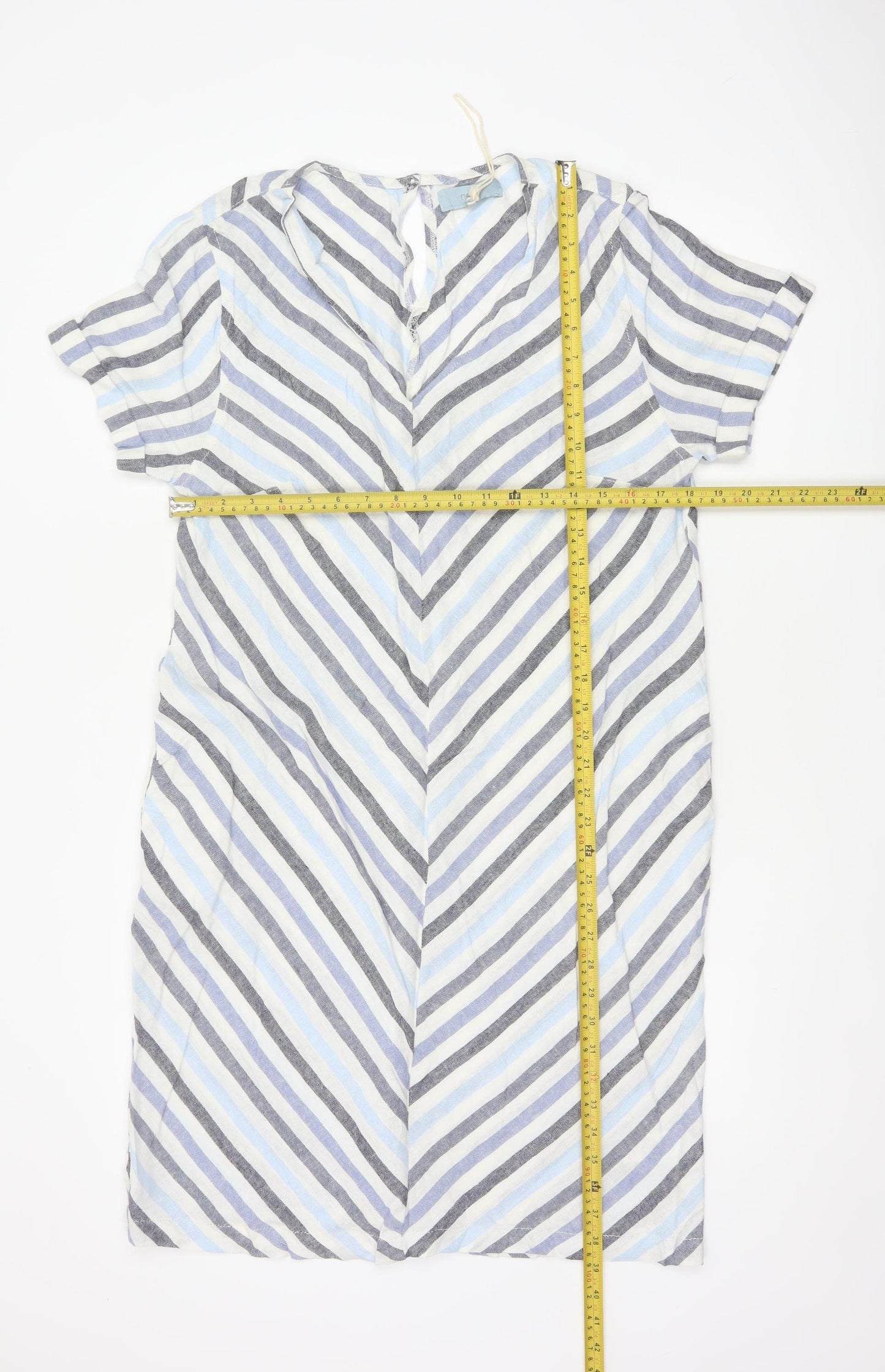 Next Women Multicoloured Stripe Linen Blend Shift Dress UK 14