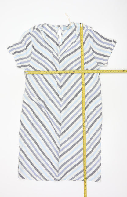 Next Women Multicoloured Stripe Linen Blend Shift Dress UK 14