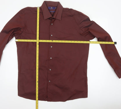 Next Mens Red 17 Regular Fit Cotton Long Sleeve Button-Up Shirt