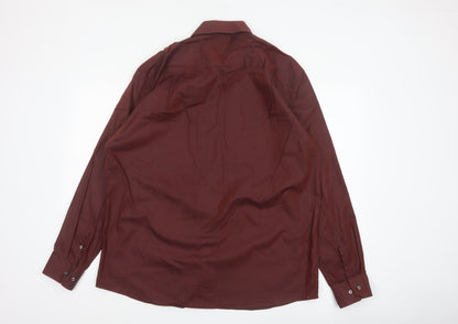 Next Mens Red 17 Regular Fit Cotton Long Sleeve Button-Up Shirt