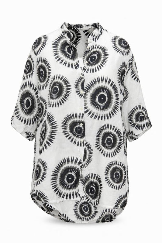 Front view of Masai Women Multicoloured L Geometric Viscose Short Sleeve Button-Up Blouse