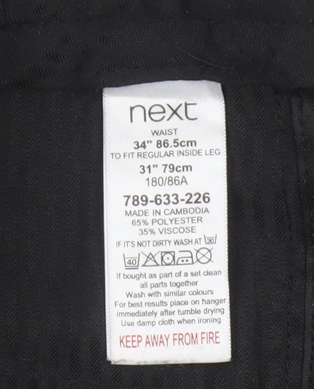 Next Men’s Black 34 Regular Straight Leg Dress Trousers 34W 31L