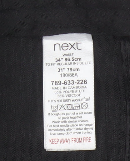 Next Men’s Black 34 Regular Straight Leg Dress Trousers 34W 31L