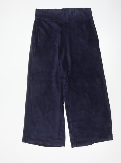 Marks & Spencer Women Blue Corduroy Wide-Leg Trousers UK 14 Regular
