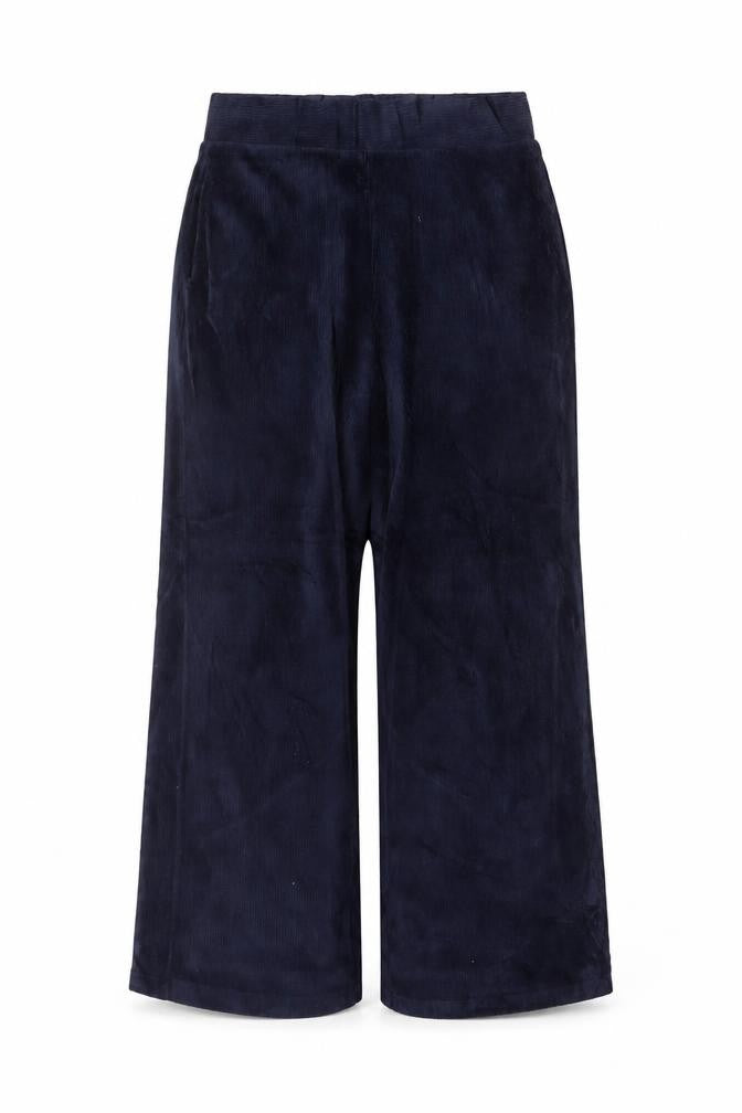 Marks & Spencer Women Blue Corduroy Wide-Leg Trousers UK 14 Regular