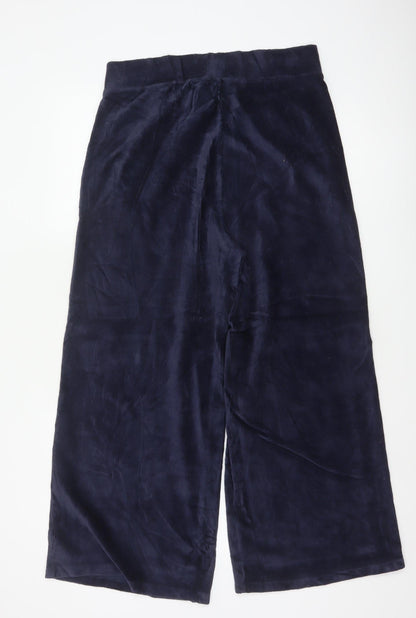 Marks & Spencer Women Blue Corduroy Wide-Leg Trousers UK 14 Regular