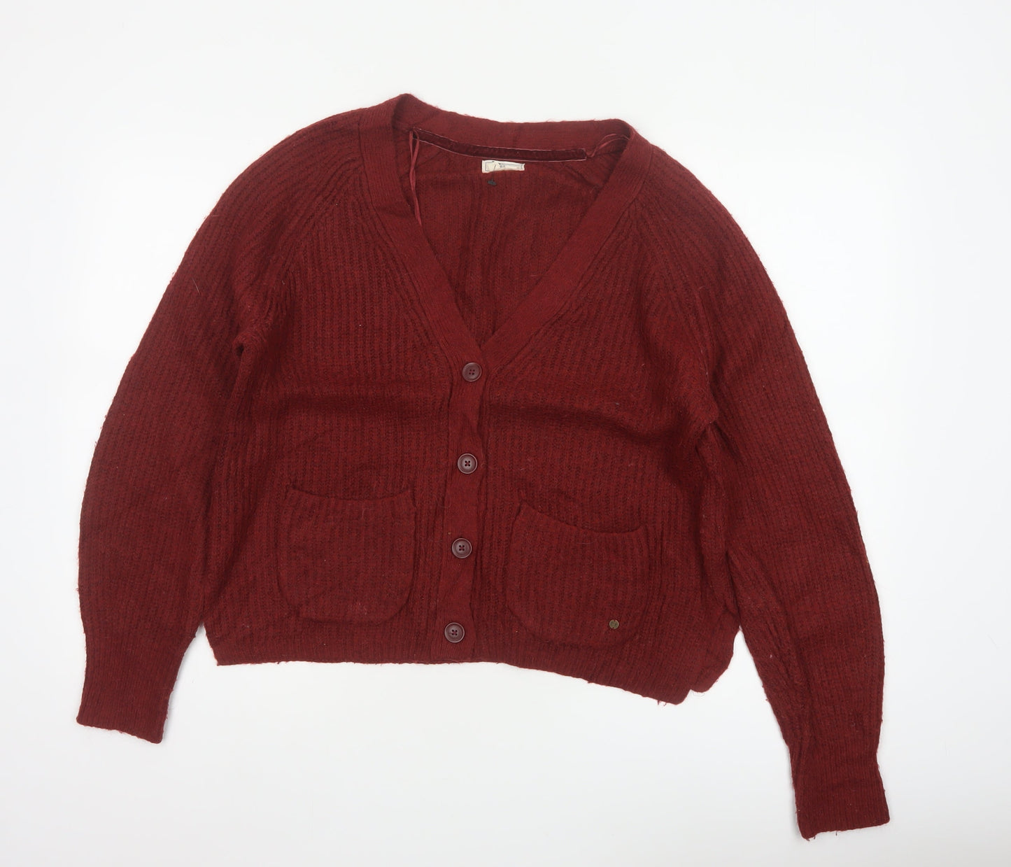 Fat Face Women’s Red UK 10 Chunky Knit V-Neck Cardigan