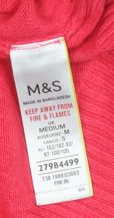 Marks and Spencer Women Pink M Roll Neck Raglan Knit Jumper