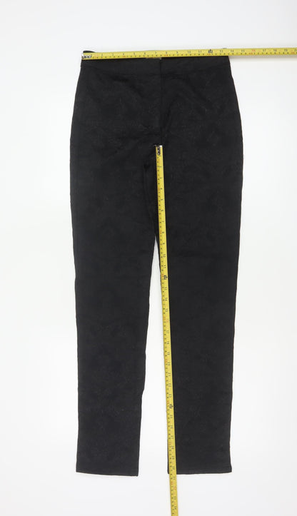 East Women’s Black Floral Jacquard Skinny Trousers UK 8 Stretch