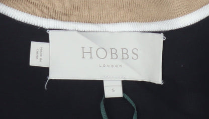 Hobbs Women Black S Long Open Knit Cardigan Collared Pocket Contrast Trim