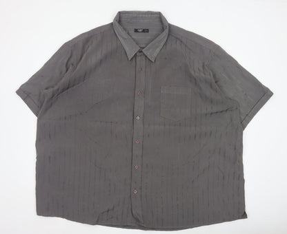 Cotton Traders Mens Grey 5XL Striped Short Sleeve Button-Up Shirt