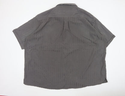Cotton Traders Mens Grey 5XL Striped Short Sleeve Button-Up Shirt