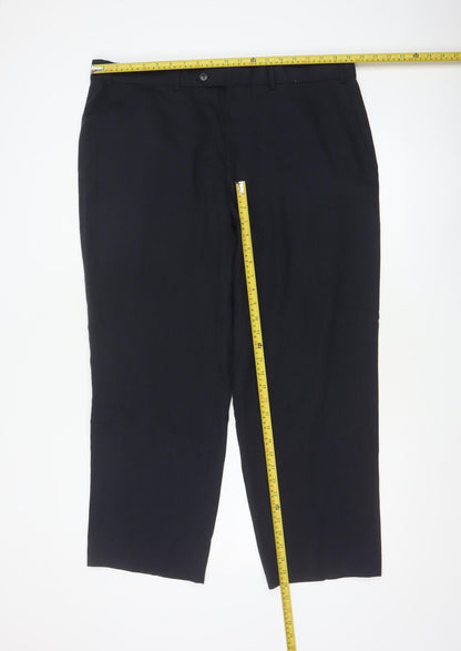 Marks and Spencer Men's Navy 40in Wool Blend Tailored Dress Trousers