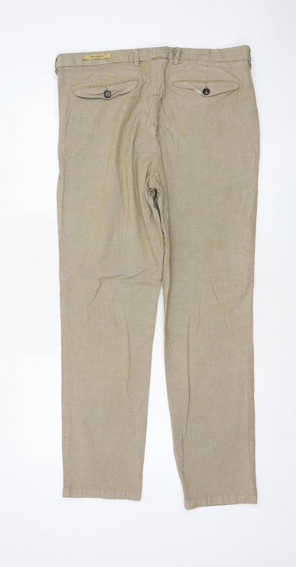 Marks & Spencer Men Beige 36in Chino Trousers 31in Leg Stretch Cotton
