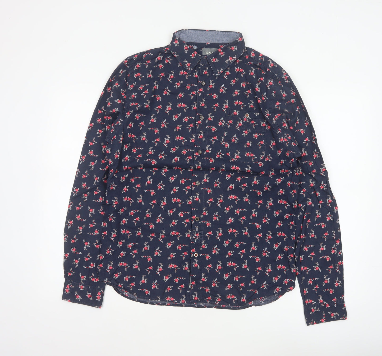 linea Women’s Blue Floral Cotton Tailored Fit Button-Up Shirt M