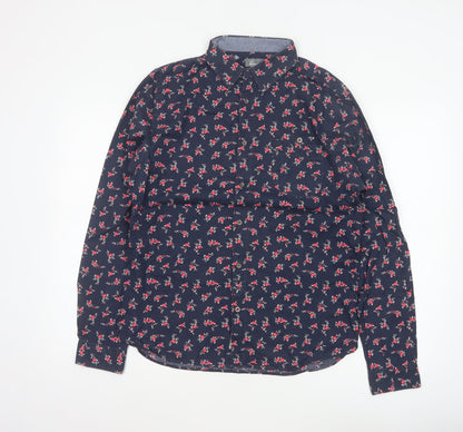 linea Women’s Blue Floral Cotton Tailored Fit Button-Up Shirt M