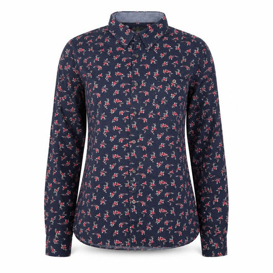 Front view of linea Women’s Blue Floral Cotton Tailored Fit Button-Up Shirt M