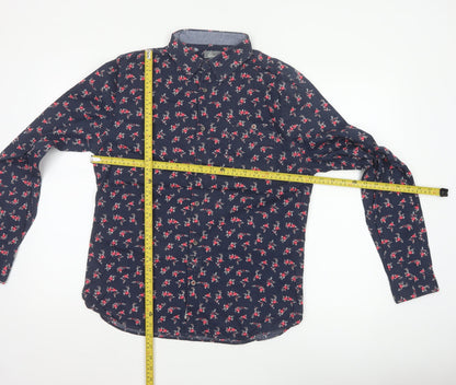 linea Women’s Blue Floral Cotton Tailored Fit Button-Up Shirt M